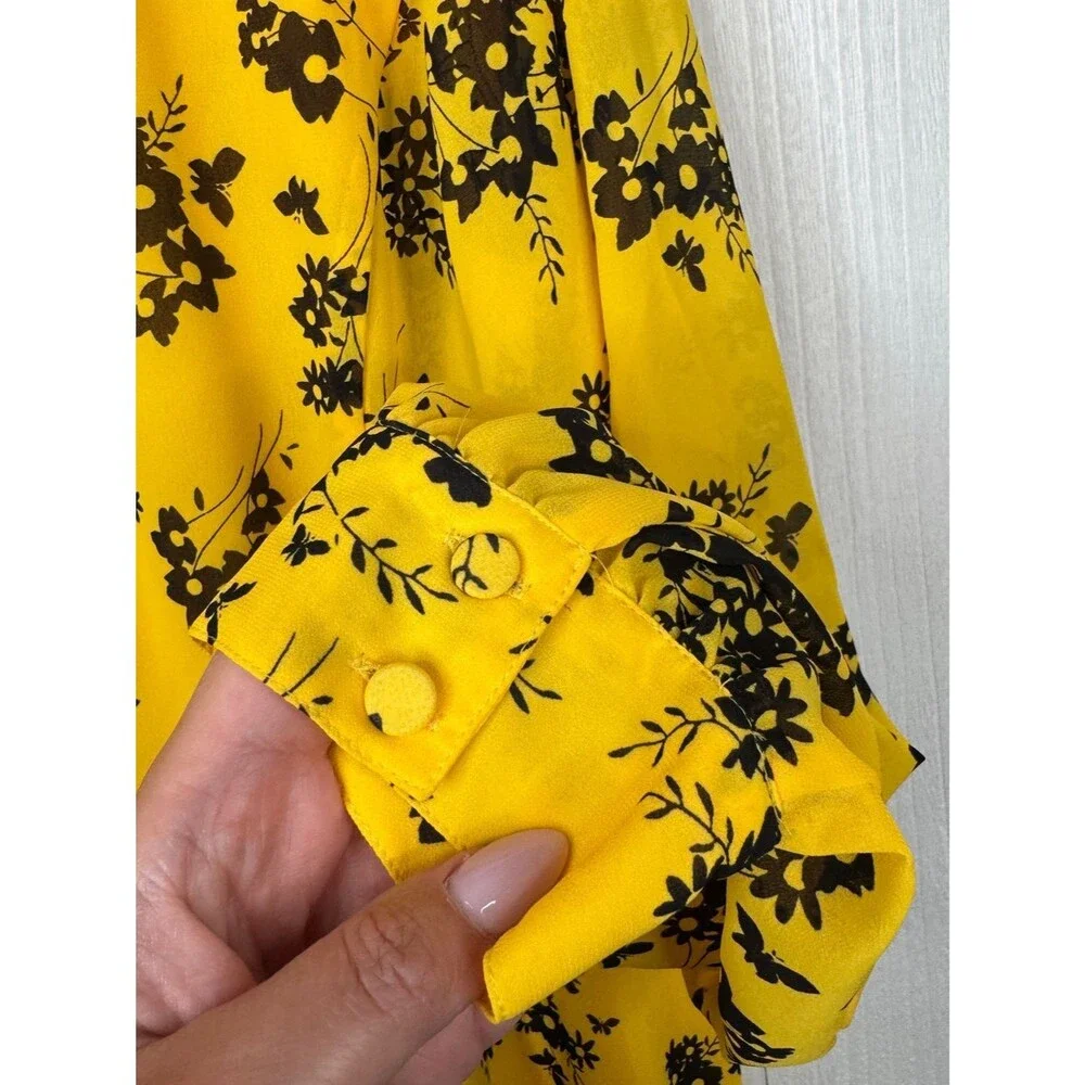 MICHAEL Michael Kors Yellow Floral Button-Front Dress Size XL